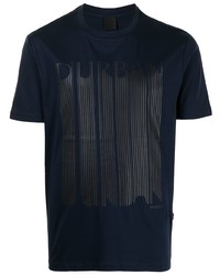 dunkelblaues bedrucktes T-Shirt mit einem Rundhalsausschnitt von D'urban
