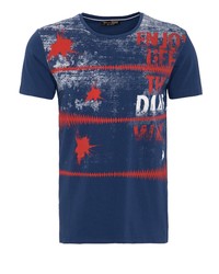dunkelblaues bedrucktes T-Shirt mit einem Rundhalsausschnitt von DANIEL DAAF