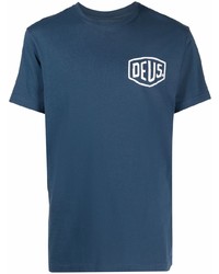 dunkelblaues bedrucktes T-Shirt mit einem Rundhalsausschnitt von Deus Ex Machina