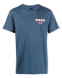 dunkelblaues bedrucktes T-Shirt mit einem Rundhalsausschnitt von Deus Ex Machina