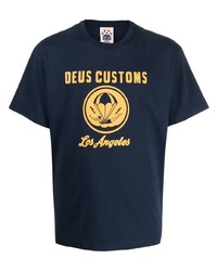 dunkelblaues bedrucktes T-Shirt mit einem Rundhalsausschnitt von Deus Ex Machina