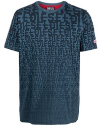 dunkelblaues bedrucktes T-Shirt mit einem Rundhalsausschnitt von Diesel