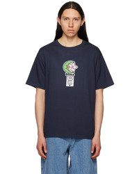 dunkelblaues bedrucktes T-Shirt mit einem Rundhalsausschnitt von Dime