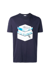 dunkelblaues bedrucktes T-Shirt mit einem Rundhalsausschnitt von Dirk Bikkembergs
