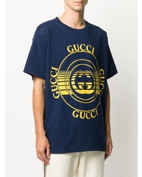 dunkelblaues bedrucktes T-Shirt mit einem Rundhalsausschnitt von Gucci