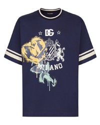 dunkelblaues bedrucktes T-Shirt mit einem Rundhalsausschnitt von Dolce & Gabbana