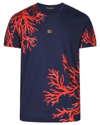 dunkelblaues bedrucktes T-Shirt mit einem Rundhalsausschnitt von Dolce & Gabbana