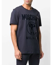 dunkelblaues bedrucktes T-Shirt mit einem Rundhalsausschnitt von Moschino