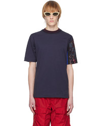 dunkelblaues bedrucktes T-Shirt mit einem Rundhalsausschnitt von Dries Van Noten