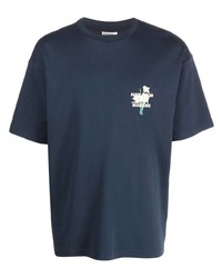 dunkelblaues bedrucktes T-Shirt mit einem Rundhalsausschnitt von Drôle De Monsieur