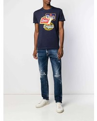 dunkelblaues bedrucktes T-Shirt mit einem Rundhalsausschnitt von DSQUARED2