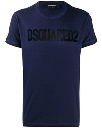 dunkelblaues bedrucktes T-Shirt mit einem Rundhalsausschnitt von DSQUARED2