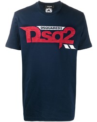 dunkelblaues bedrucktes T-Shirt mit einem Rundhalsausschnitt von DSQUARED2