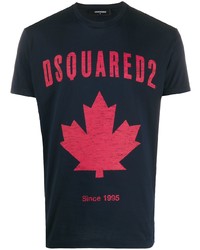 dunkelblaues bedrucktes T-Shirt mit einem Rundhalsausschnitt von DSQUARED2