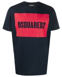 dunkelblaues bedrucktes T-Shirt mit einem Rundhalsausschnitt von DSQUARED2