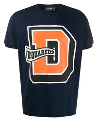 dunkelblaues bedrucktes T-Shirt mit einem Rundhalsausschnitt von DSQUARED2