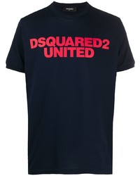 dunkelblaues bedrucktes T-Shirt mit einem Rundhalsausschnitt von DSQUARED2