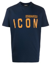 dunkelblaues bedrucktes T-Shirt mit einem Rundhalsausschnitt von DSQUARED2