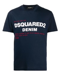 dunkelblaues bedrucktes T-Shirt mit einem Rundhalsausschnitt von DSQUARED2