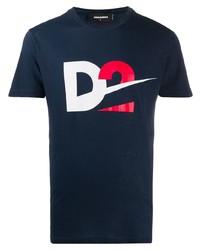 dunkelblaues bedrucktes T-Shirt mit einem Rundhalsausschnitt von DSQUARED2