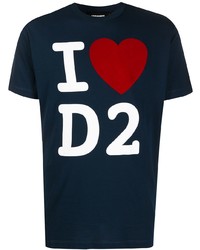 dunkelblaues bedrucktes T-Shirt mit einem Rundhalsausschnitt von DSQUARED2