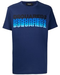 dunkelblaues bedrucktes T-Shirt mit einem Rundhalsausschnitt von DSQUARED2