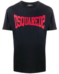 dunkelblaues bedrucktes T-Shirt mit einem Rundhalsausschnitt von DSQUARED2