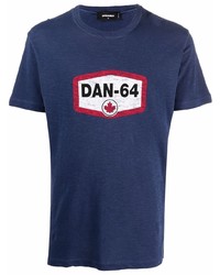 dunkelblaues bedrucktes T-Shirt mit einem Rundhalsausschnitt von DSQUARED2