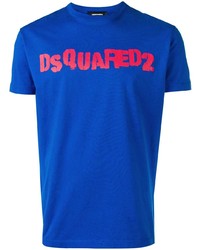 dunkelblaues bedrucktes T-Shirt mit einem Rundhalsausschnitt von DSQUARED2