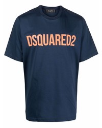 dunkelblaues bedrucktes T-Shirt mit einem Rundhalsausschnitt von DSQUARED2