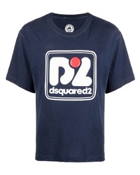 dunkelblaues bedrucktes T-Shirt mit einem Rundhalsausschnitt von DSQUARED2