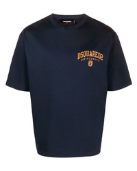 dunkelblaues bedrucktes T-Shirt mit einem Rundhalsausschnitt von DSQUARED2