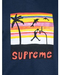 dunkelblaues bedrucktes T-Shirt mit einem Rundhalsausschnitt von Supreme