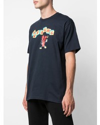 dunkelblaues bedrucktes T-Shirt mit einem Rundhalsausschnitt von Supreme