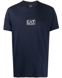 dunkelblaues bedrucktes T-Shirt mit einem Rundhalsausschnitt von Ea7 Emporio Armani