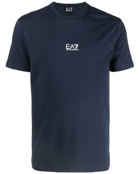 dunkelblaues bedrucktes T-Shirt mit einem Rundhalsausschnitt von Ea7 Emporio Armani