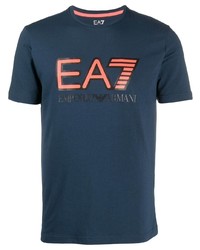 dunkelblaues bedrucktes T-Shirt mit einem Rundhalsausschnitt von Ea7 Emporio Armani