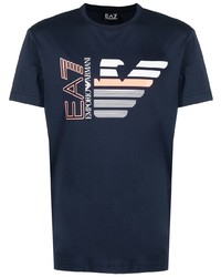 dunkelblaues bedrucktes T-Shirt mit einem Rundhalsausschnitt von Ea7 Emporio Armani