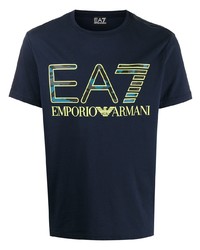 dunkelblaues bedrucktes T-Shirt mit einem Rundhalsausschnitt von Ea7 Emporio Armani