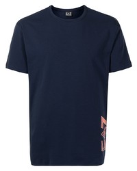 dunkelblaues bedrucktes T-Shirt mit einem Rundhalsausschnitt von Ea7 Emporio Armani