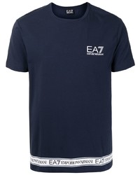 dunkelblaues bedrucktes T-Shirt mit einem Rundhalsausschnitt von Ea7 Emporio Armani