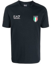 dunkelblaues bedrucktes T-Shirt mit einem Rundhalsausschnitt von Ea7 Emporio Armani