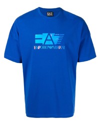 dunkelblaues bedrucktes T-Shirt mit einem Rundhalsausschnitt von Ea7 Emporio Armani