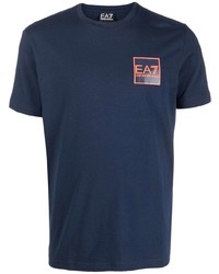 dunkelblaues bedrucktes T-Shirt mit einem Rundhalsausschnitt von Ea7 Emporio Armani