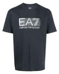 dunkelblaues bedrucktes T-Shirt mit einem Rundhalsausschnitt von Ea7 Emporio Armani