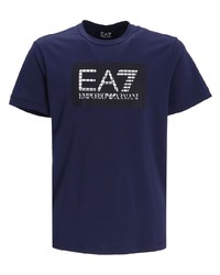 dunkelblaues bedrucktes T-Shirt mit einem Rundhalsausschnitt von Ea7 Emporio Armani