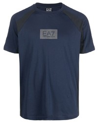 dunkelblaues bedrucktes T-Shirt mit einem Rundhalsausschnitt von Ea7 Emporio Armani