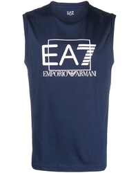 dunkelblaues bedrucktes T-Shirt mit einem Rundhalsausschnitt von Ea7 Emporio Armani