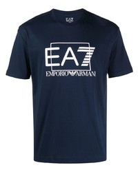 dunkelblaues bedrucktes T-Shirt mit einem Rundhalsausschnitt von Ea7 Emporio Armani