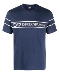 dunkelblaues bedrucktes T-Shirt mit einem Rundhalsausschnitt von Ea7 Emporio Armani